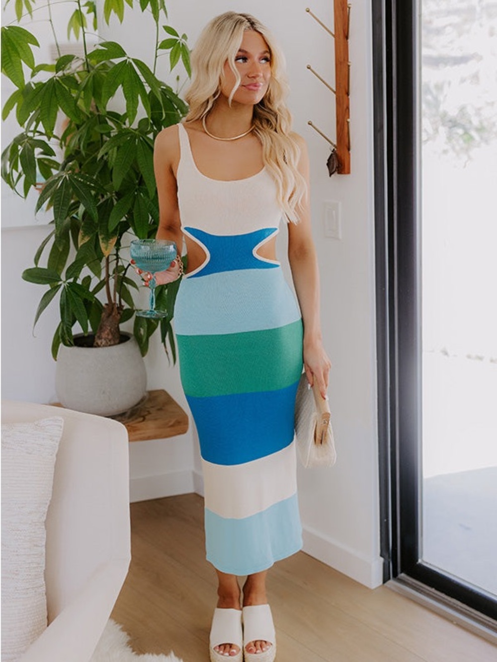 Mable Color Block Cutout Midi Dress Size Small NWOT